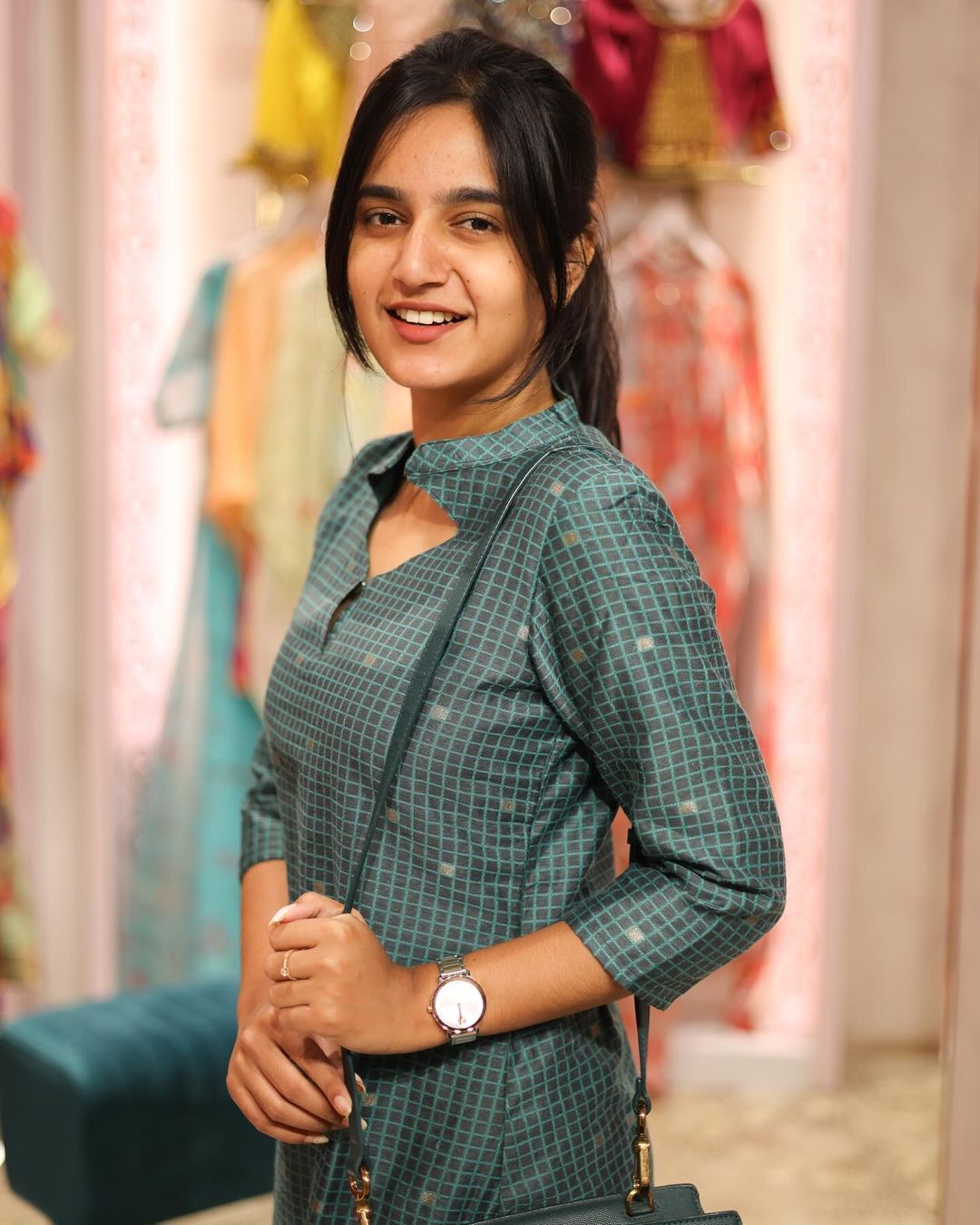 Black Green top with Golden Dots Top - Studio Thari